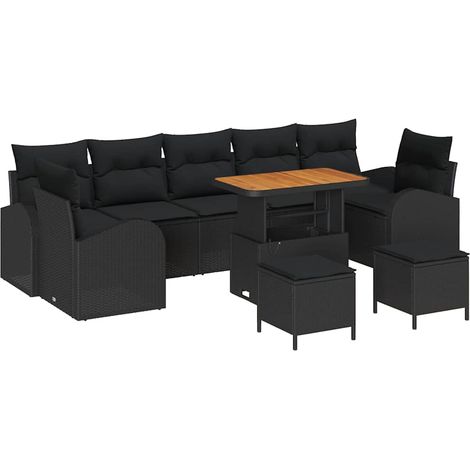 Garden Sofa Set with Cushion with Storage 10 pcs Black vidaXL