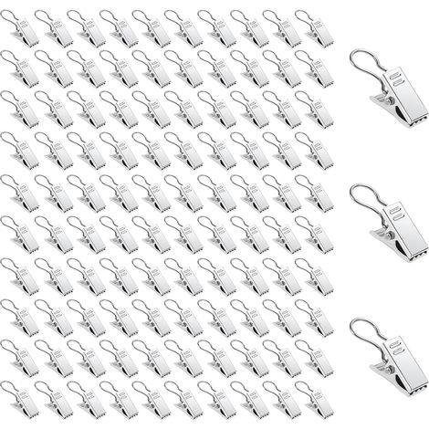Kit da 100 ganci per tende, clip per tende in acciaio inossidabile con ganci, piccole clip per tende in metallo con ganci, clip per tenda da doccia per doccia e finestra di casa, facili da installare