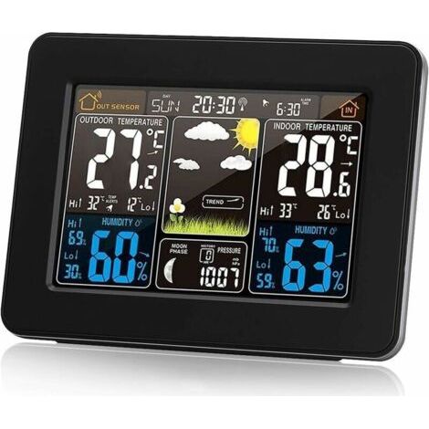 Station météo sans Fil avec Alerte et la température/humidité/baromètre/Alarme/Horloge Lunaire/météo avec capteur extérieur numérique à Affichage des Couleurs PT3365 (1/5)