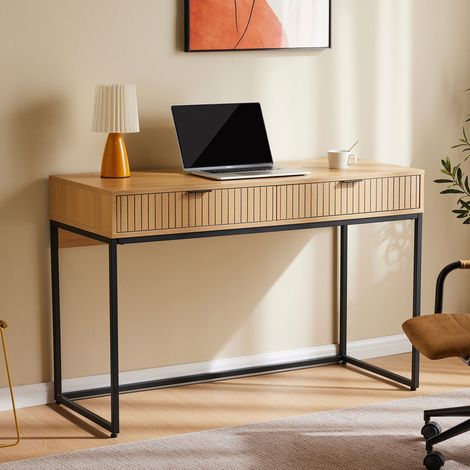 Console 2 tiroirs 120x50x75 cm naturel effet cannelé - RIMA (1/5)