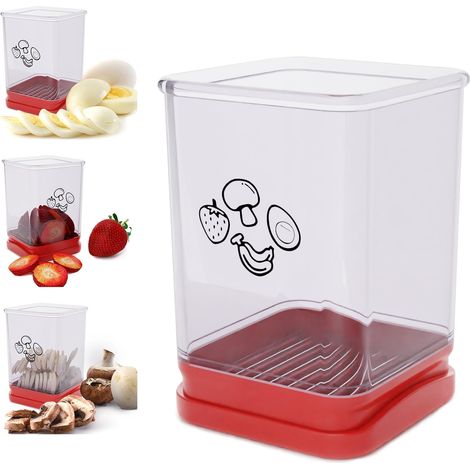 Coupe-fruits et œufs - Coupe rapide pour fraises, bananes, raisins, portable, rouge et transparent (1/5)