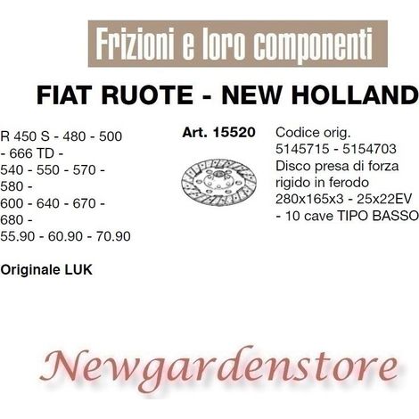 Disco presa di forza frizione 280x165x3 R450 480 500 15520 FIAT NEW HOLLAND LUK