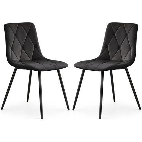 2er Set Samt-Polsterstühle, gesteppt MILO Schwarz mit schwarzen Beinen (1/5)