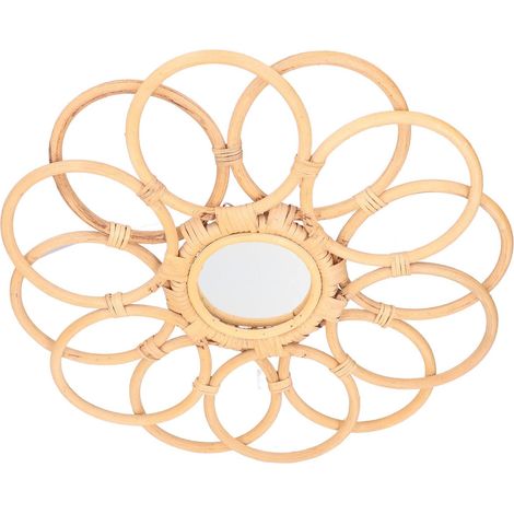 Boho Rattan Wall Mirror, Round Hanging Glass Mirror, for Bedroom, Living Room, Bathroom, Space-Saving Design (1/5)