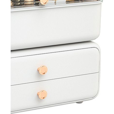Boîte de rangement cosmétique, étagère de bureau, organiseur à tiroirs pour coiffeuse, boîte de rangement anti-poussière pour rouges à lèvres et soins de la peau, gris clair et blanc luxueux. (1/4)