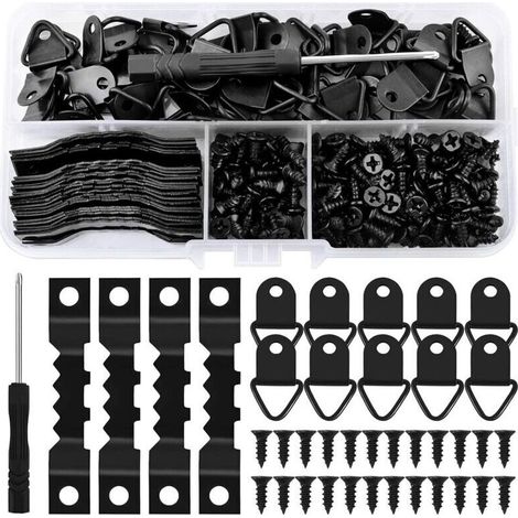 Ensemble de 251 crochets pour cadres photo, crochets muraux pour cadres photo, crochets pour cadres photo avec vis triangulaires, crochets dentelés, pour accrocher des tableaux et des décorations mura (1/4)