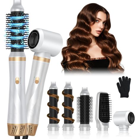 Brosse Soufflante 5 en1 Air Styler Set, Seche Cheveux 1000W, Hair Styler 3 Températures,Fer a Boucler Ions Négatifs pour Sécher,Brosse Coiffante Chauffante pour Boucler,Volumisante (1/5)