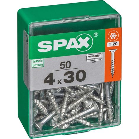 SPAX Universalschraube, 4 x 30 mm, 50 Stück, Teilgewinde, Senkkopf, T-STAR plus T20, 4CUT, WIROX - 4191010400302 (1/4)