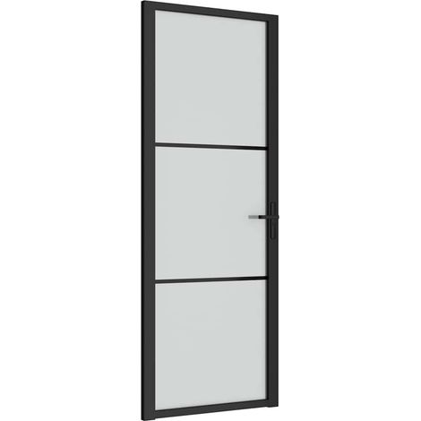 vidaXL Puerta interior de vidrio y aluminio negro mate 76x201,5 cm (1/2)