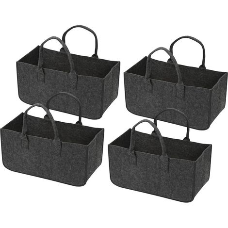 Randaco 4er-Set faltbare Filztaschen für Kaminholz, 50 x 25 x 25 cm, 5 mm, Dunkelgrau (1/5)
