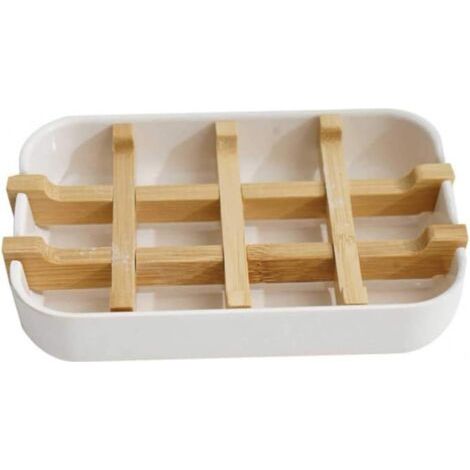 1 paquet de porte-savon, porte-savon auto-videur en bambou, douche amovible, salle de bain, cuisine, baignoire, évier de bar, garder le savon au sec (1/5)