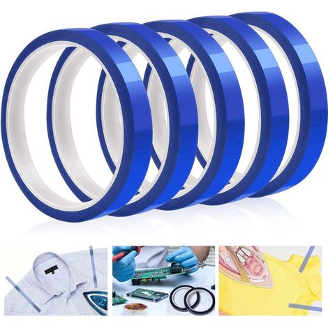 rouleaux de ruban adhésif résistant à la chaleur PET pour sublimation transfert thermique et presse chaud idéal couture le bricolage e 10 mm (1/5)