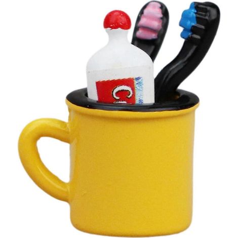 Ensemble miniature de dentifrice, brosse à dents et mini-gobelet en alliage réaliste pour poupées 1:6 et 1:12.-B-Yellow