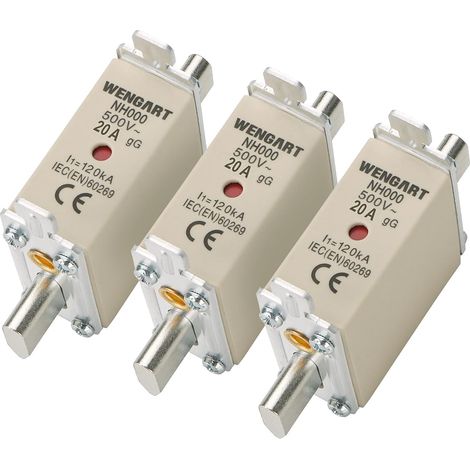Lot de 3 Fusibles à Couteau NH000 (NT000) - 20A Type gG - AC 500V 120kA - Cartouche Fusible Industrielle pour Protection de Distribution Basse Tension et Photovoltaïque (1/5)