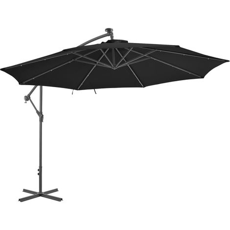 Parasol déporté avec lumières LED Noir 350cm (1/5)