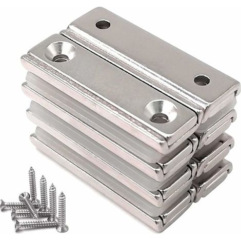 aimants rectangulaires de 20 kg chacun, d'une force de 40 x 13,5 x 5 mm, équipés de trous fraisés et de capsules, aimants pour boîtes de conserve à usage domestique et industriel avec vis. (1/5)