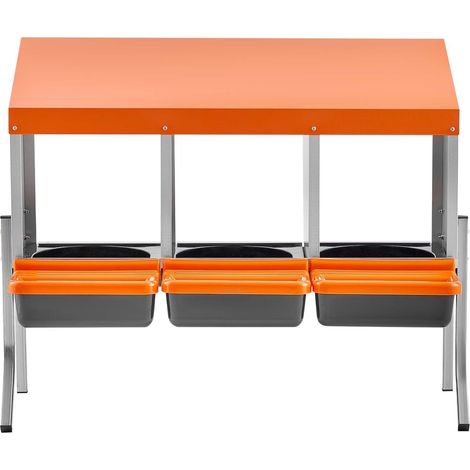 Nid a poule 3 compartiments avec pieds support collecte oeufs acier galvanise plastique resistant rouleau orange (1/5)