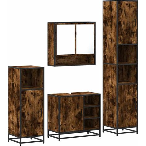 Maison Exclusive - 4-tlg. Badmöbel-Set Räuchereiche Holzwerkstoff