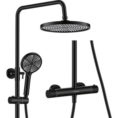 Système de Douche Complet avec thermostat douche de pluie de 25 cm et douchette à main 3 jets Thermostat avec bouton rotatif antidérapant et protection anti-brûlure (1/5)