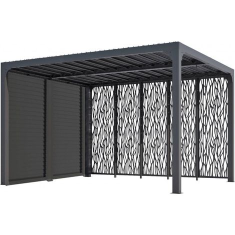 Pérgola bioclimática de aluminio antracita 360x300 cm – Lamas orientables – Con 5 toldos moucharabieh de 3,60 m y 3 m – 10,80 m² – PER36M30VBI Foresta (1/5)