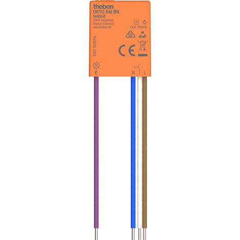 Theben OKTO 540 BN interruttore a impulsi da incasso (UP), ultracompatto (26,4 x 32,5 x 10,4 mm), silenzioso, cavi preassemblati, 150 W LED, adatto per ambienti umidi, commutazione al passaggio per lo
