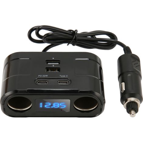 Répartiteur de prise allume-cigare de voiture, Protection multifonctionnelle contre les surtensions, Port de sortie USB Type C pour téléphones et tablettes
