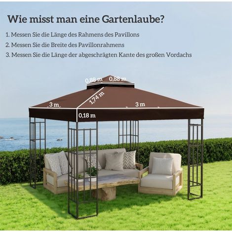 Ersatzdach für Pavillon 300x300 cm aus Polyester, kaffeebraun, Doppeldach – MEUBLIV (1/5)