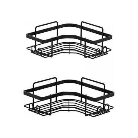 (2 pièces) étagère de salle de bain d'angle noire sans perçage, armoire de rangement pour shampoing et gel douche (1/5)