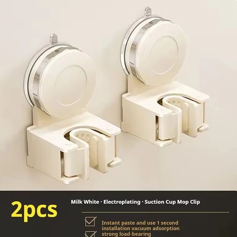 (Blanc, lot de 2) Support mural à ventouse pour balai, sans perçage, pour porte de salle de bain - Support à clip pour balai, idéal pour le nettoyage. (1/5)