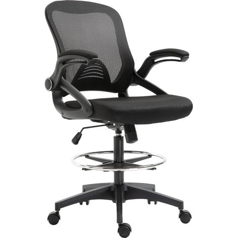 Sedia da Ufficio Traspirante con Braccioli Ribaltabili e Altezza Regolabile 64x60x106-126 cm Nero (1/5)