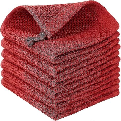 Lot de 6 torchons 100% coton éponge, chiffons de vaisselle ultra absorbants avec passant de suspension pour cuisine (1/5)