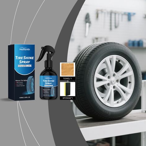 Reifenglanzspray für die tägliche Reinigung, Politur und Aufbereitung von Autoreifen – 100 ml + Schwamm + Tuch -- DE (1/5)