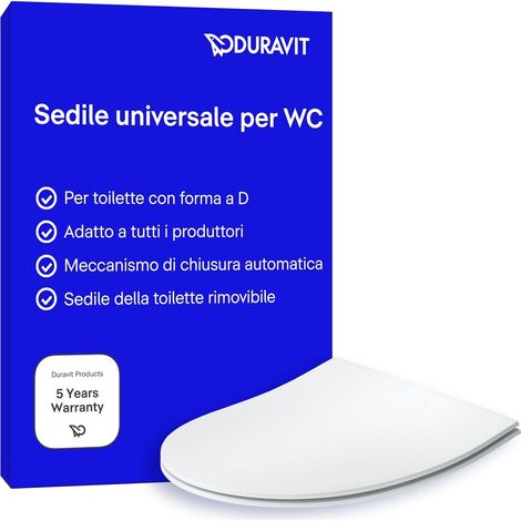 Duravit Sedile Univavo, sedile wc universale ovale, Sedile della toilette con doppio meccanismo a chiusura rallentata, tavoletta wc Sgancio rapido per una facile installazione, prodotto in UE, Bianco (1/5)