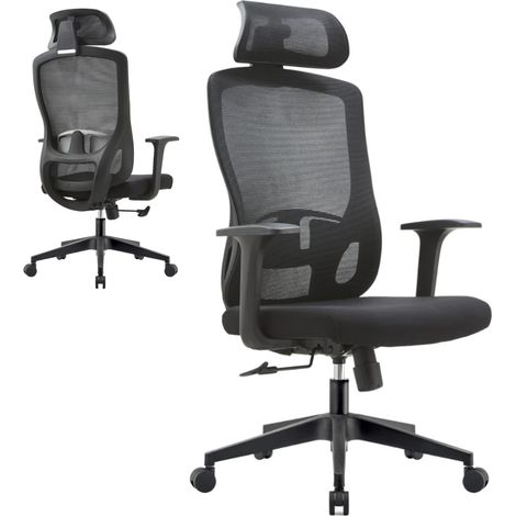 Sedia Ufficio Ergonomica Poltrona Girevole e Direzionale Altezza Regolabile con Braccioli e Poggiatesta - Nero (1/5)