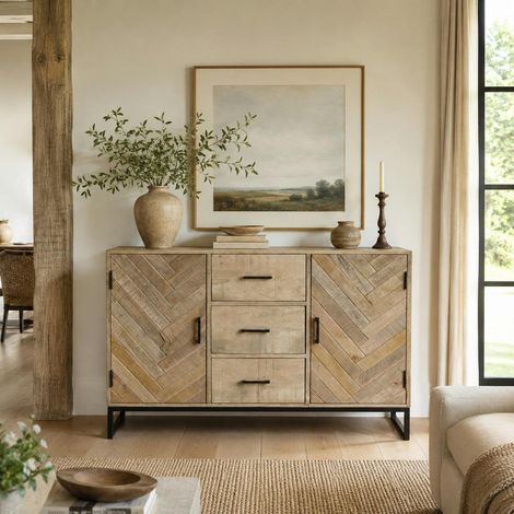 Buffet en bois massif 2 portes 3 tiroirs BRIX (1/4)