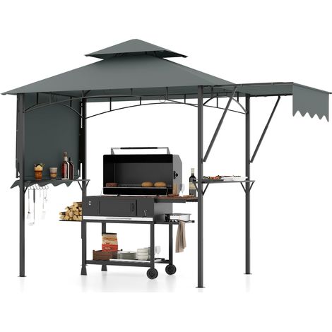 COSTWAY 398 x 153 cm Grill Gazebo with Dual Side Awnings-Grey (1/5)
