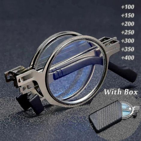 Tragbare, faltbare Lesebrille für Herren, runder/eckiger Metallrahmen, Blaulichtfilter, für Alterssichtigkeit, Dioptrienkorrektur +1,0 bis +4,0 - 250 - silberfarben, rund (1/5)