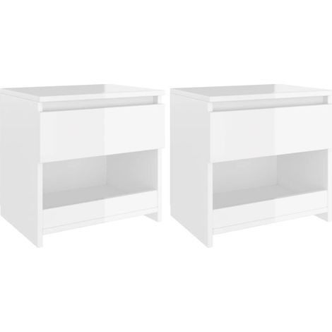 Set 2 comodini con cassetti e vano a giorno 40 x 30 x 39 cm in truciolare bianco lucido DEC034987