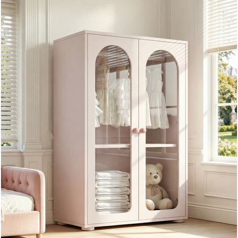MEUBLIV armoire 2 portes 80x50x120 cm baby pink – portes transparentes (1/5)