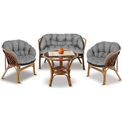 Set da giardino 2x122x40cm + 190x40cm per sedia divano altalena mobili in rattan impermeabile grigio