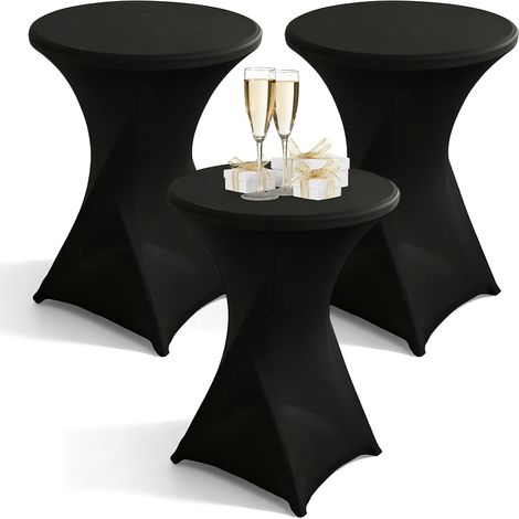 Lot De 3 Housse Mange Debout 80x110cm, Housse De Table Ronde Extensible, Noir Housse pour Table Haute, Élastiques Et Faciles d'entretien pour Cocktail Mariage Banquet Anniversaire Banquet Bartable (1/5)