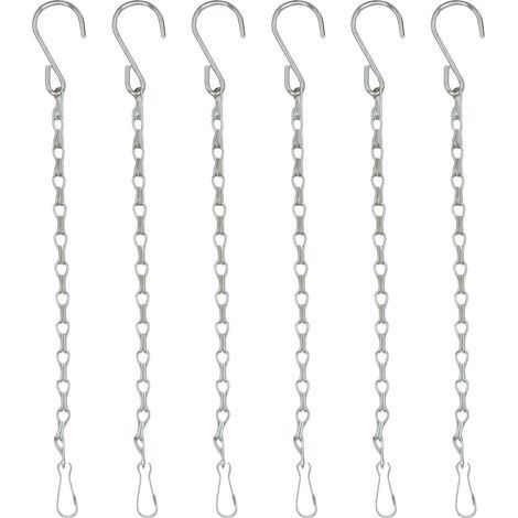 Lot de 6 50cm argent crochets de suspension à double chaîne de suspension réglable pour pots de fleurs, paniers, mangeoires à oiseaux, chaîne de pot (1/5)