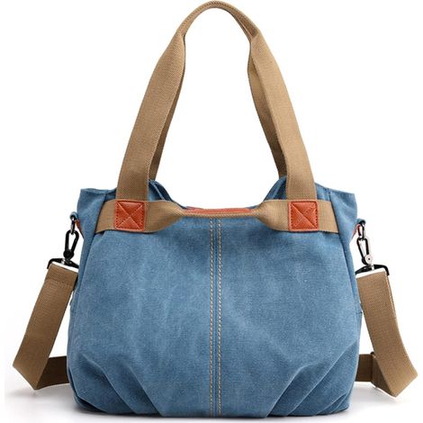 Sac de messager rétro à une épaule pour femmes en toile (bleu)