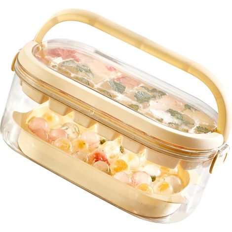 Eiswürfelform für Kühlschrank, Gefrierfach, 2-lagig, 54 Fächer, tragbar, großes Fassungsvermögen, beige (1/5)