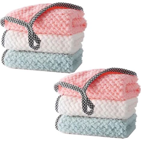 Serviette en microfibre épaisse antiadhésive, 6 pièces, chiffon de vadrouille pour le nettoyage de la vaisselle de cuisine, serviette absorbante (1/5)