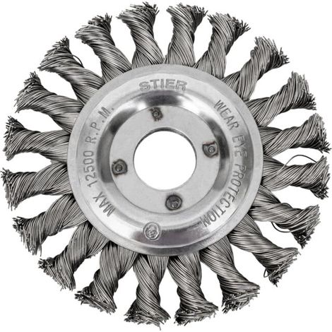 Brosse circulaire STIER Ø 115 mm, diamètre d'alésage 22,2 mm, 0,5 mm, ondulée, inox