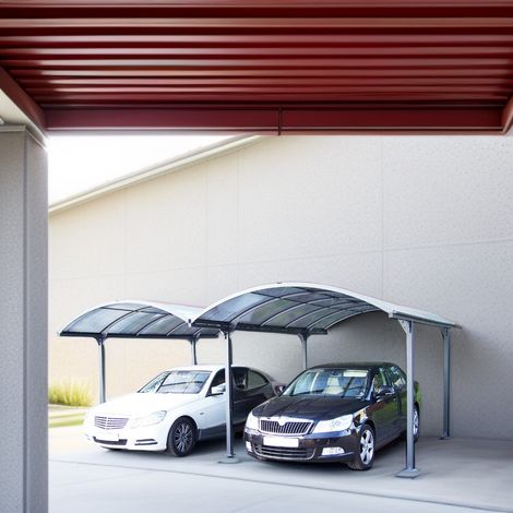 Habrita – Carport double aluminium 28,62 m² – Toit polycarbonate translucide – Capacité 2 voitures – Structure renforcée avec 6 poteaux (1/4)