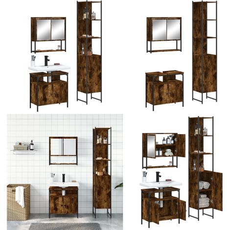 Ensemble de meubles de salle de bain 3 pcs Chêne fumé - Armoire miroir - Armoire lavabo (1/5)