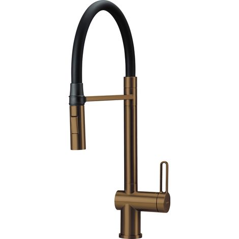 Miscelatore cucina in acciaio con bocca elastica e 2 flussi finitura bronzo spazzolato - Vora