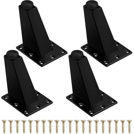 4Pcs Pieds de Meuble à Toute Épreuve Pieds de Table en Métal Pieds de Meubles Réglable Jambes de Canapé Pieds de Table Obliques avec Plaque de Montage et Vis pour Commode de Placard, 75mm Noir Mat (1/5)